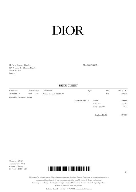 Facture Dior 